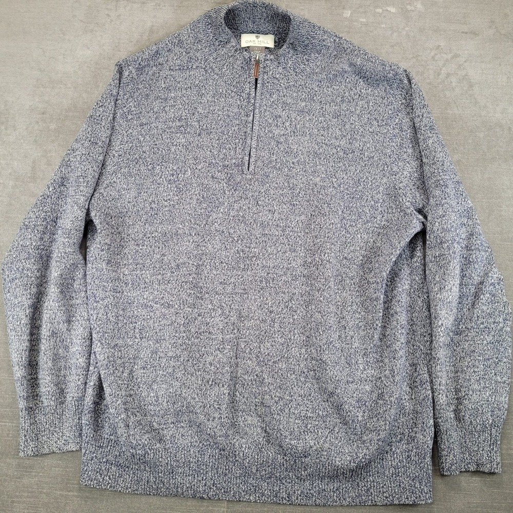 Oak Hill Mens‎ Sweater 1XLT Heather Blue Half Zip Pullover Long Sleeve